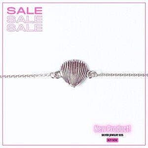 Sea bracelet with clam shell charm in rhodium-plated silver for women
